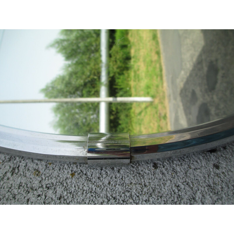 Round vintage mirror in nickel frame, Italy 1960s