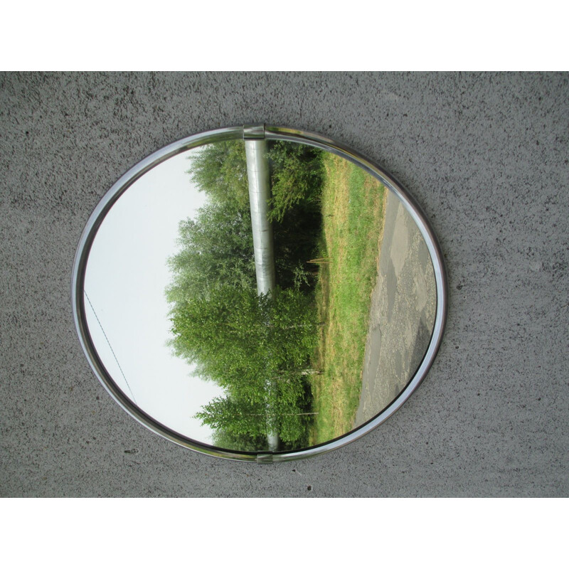 Round vintage mirror in nickel frame, Italy 1960s