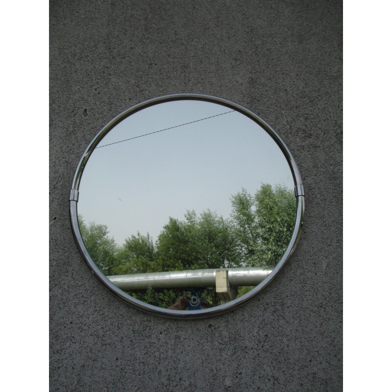 Round vintage mirror in nickel frame, Italy 1960s