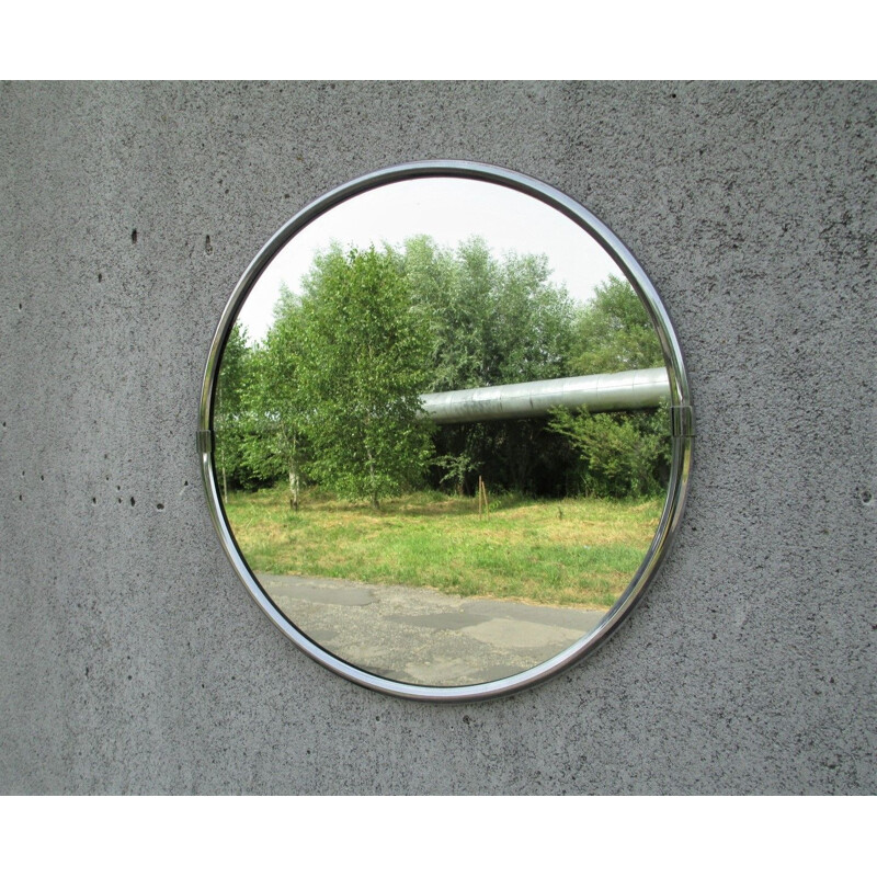 Round vintage mirror in nickel frame, Italy 1960s