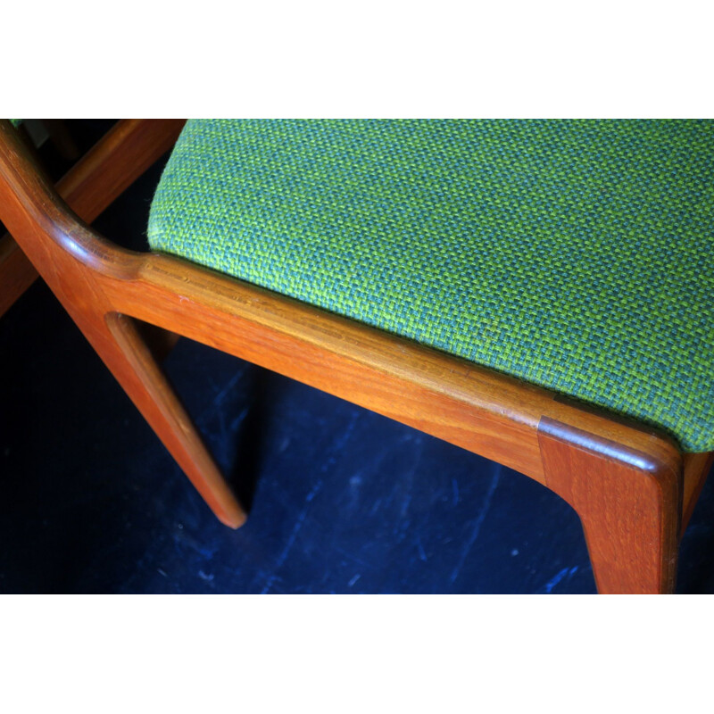 Set of 6 vintage teak and green wool fabric chairs by Erik Buch, Denmark 1960s