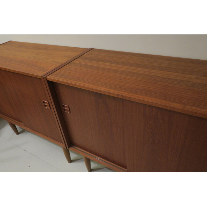 Pair of vintage Danish teak credenzas with sliding doors, 1960s