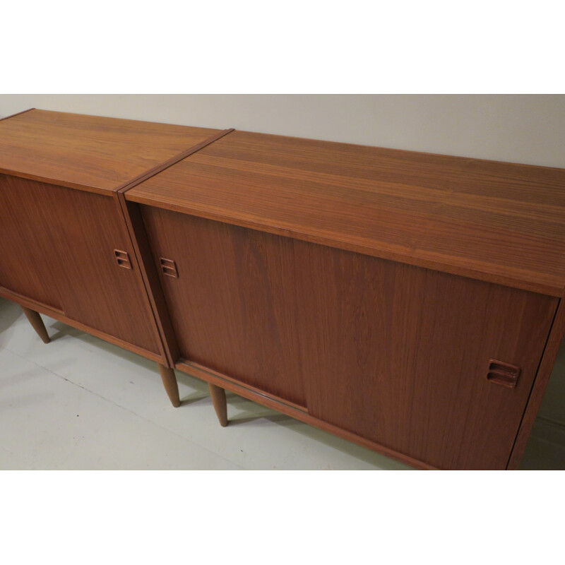 Pair of vintage Danish teak credenzas with sliding doors, 1960s