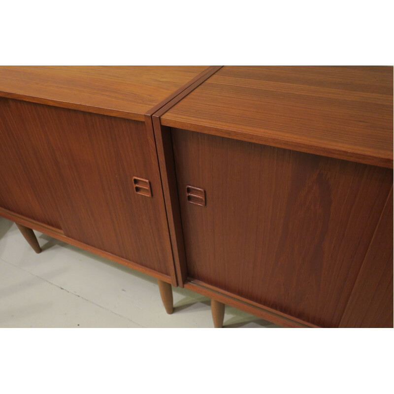 Pair of vintage Danish teak credenzas with sliding doors, 1960s