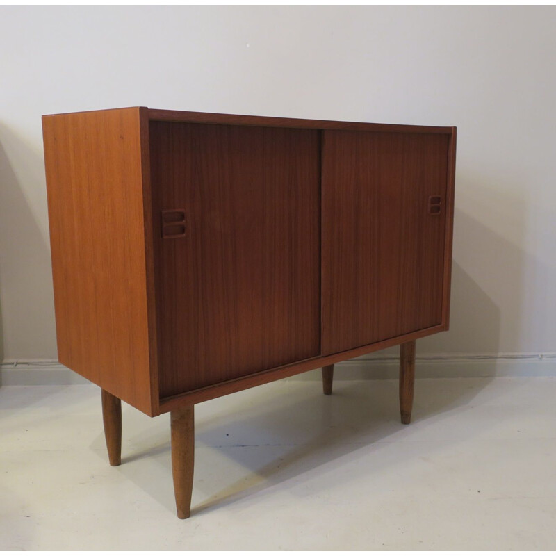 Pair of vintage Danish teak credenzas with sliding doors, 1960s