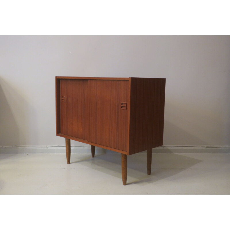 Pair of vintage Danish teak credenzas with sliding doors, 1960s