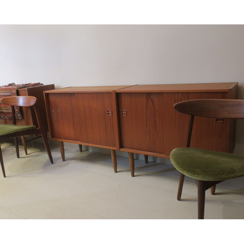 Pair of vintage Danish teak credenzas with sliding doors, 1960s