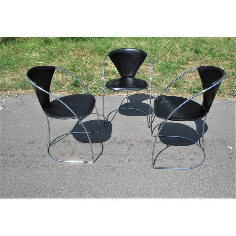 Set van 3 vintage Linda leren stoelen van Arrben, Italië 1980