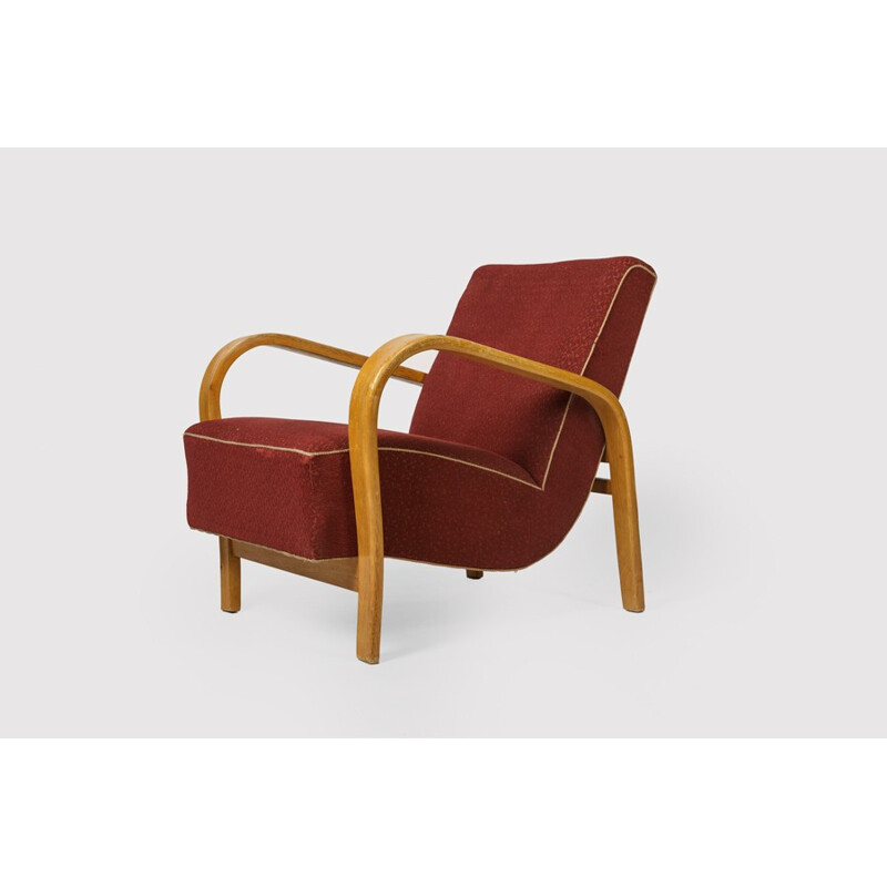 UP Zavody Brno armchair in red fabric, Jindrich HALABALA - 1960s