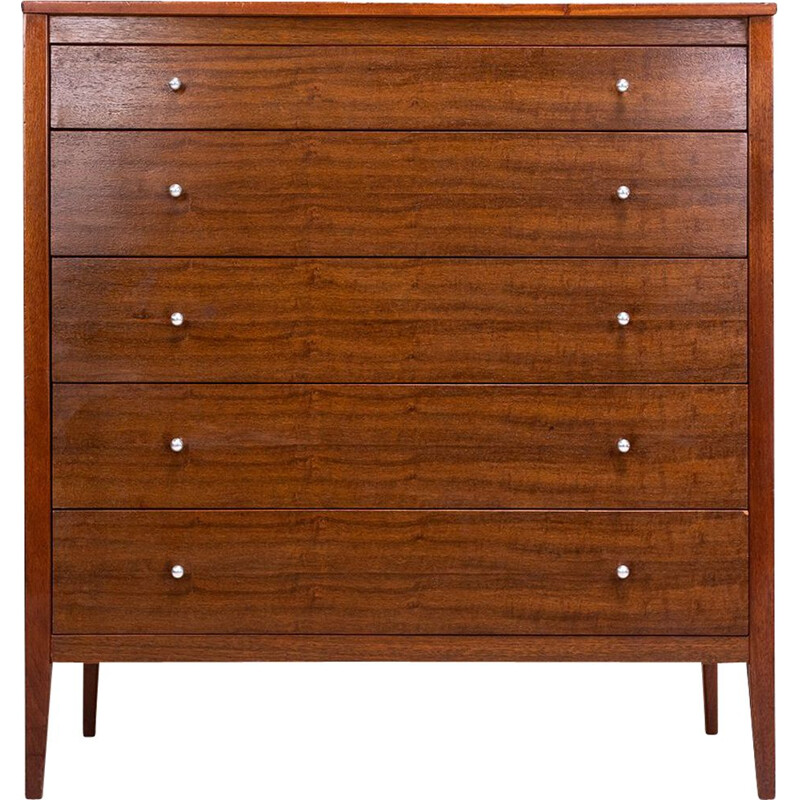 Mid century British indian laurel teak chest of drawers by W H Russell for Gordon Russell, 1963