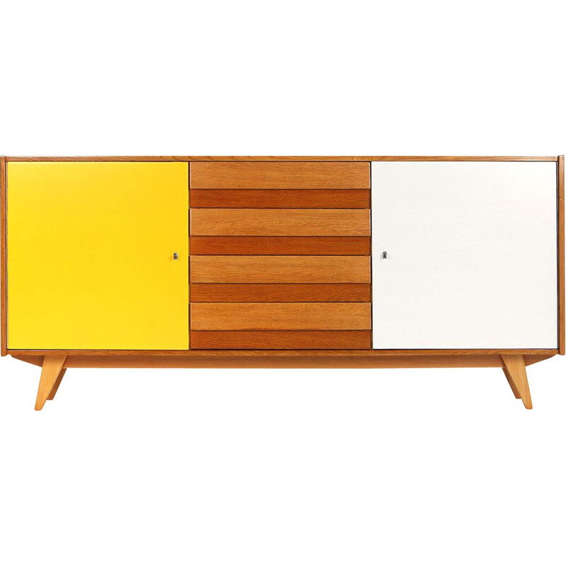 Mid century yellow and white sideboard U 460 by Jiri Jiroutek for Interier Praha, Czechoslovakia 1960s