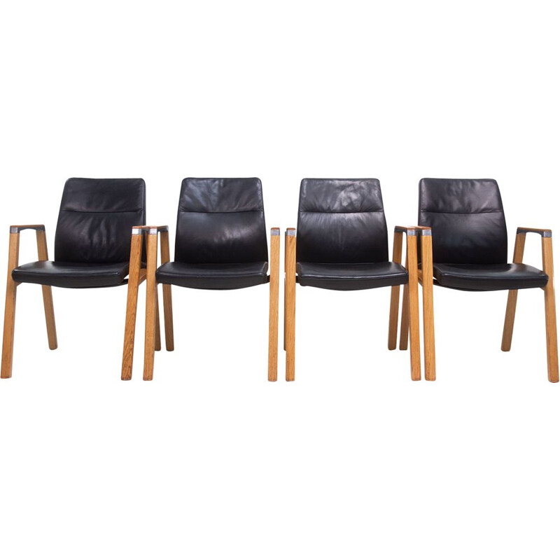 Ensemble de 4 fauteuils de bureau vintage en cuir par Sven Christiansen pour Sven Fulcrum
