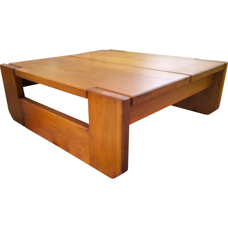 Vintage elmwood coffee table by Maison Regain, 1960