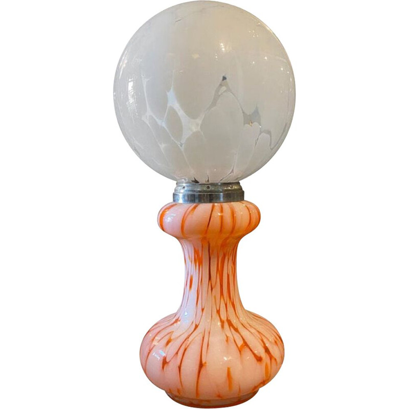 Lampe de table de l'ère spatiale en verre de Murano orange et blanc, Italie 1970