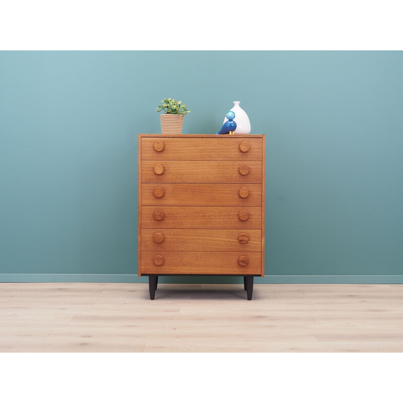 Teak vintage six drawers chest of drawers, Denmark 1970s