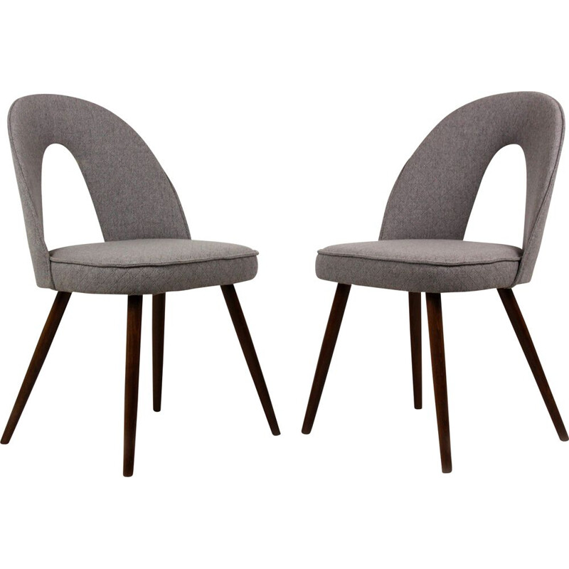 Pair of vintage chairs in grey fabric by Antonín Šuman for Tatra, Czechoslovakia 1960