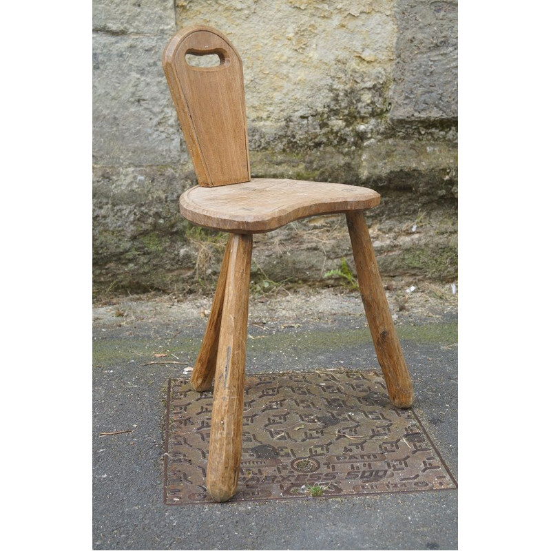 Vintage Brutalist design chair in solid wood, 1940