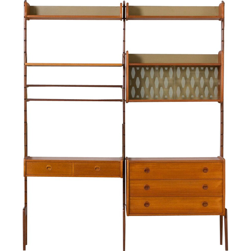 Vintage two bay teak Ergo modular wall unit by John Texmon for Blindheim Møbelfabrikk, Norway 1960s