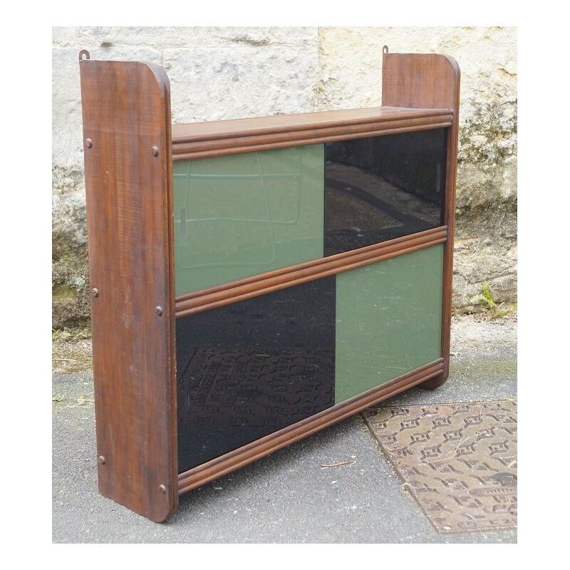 Vintage wood and glass wall cabinet, 1950