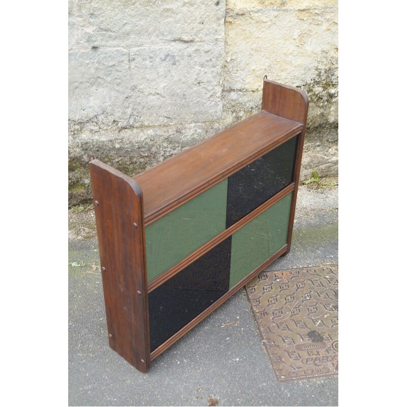 Vintage wood and glass wall cabinet, 1950