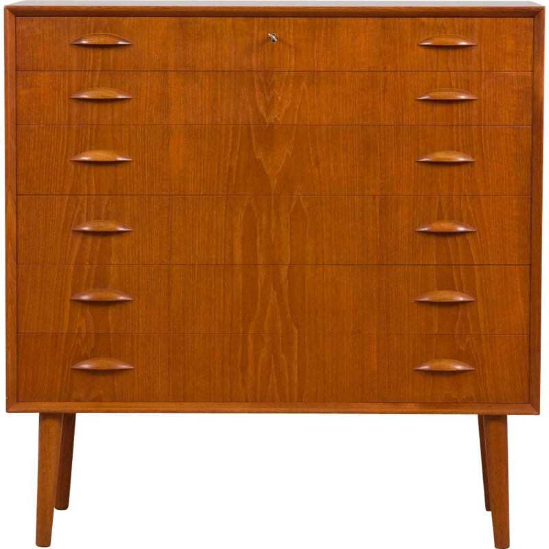 Danish vintage teak chest of drawers with almond shaped handles by Johannes Sorth for Nexø Møbelfabrik, 1960s