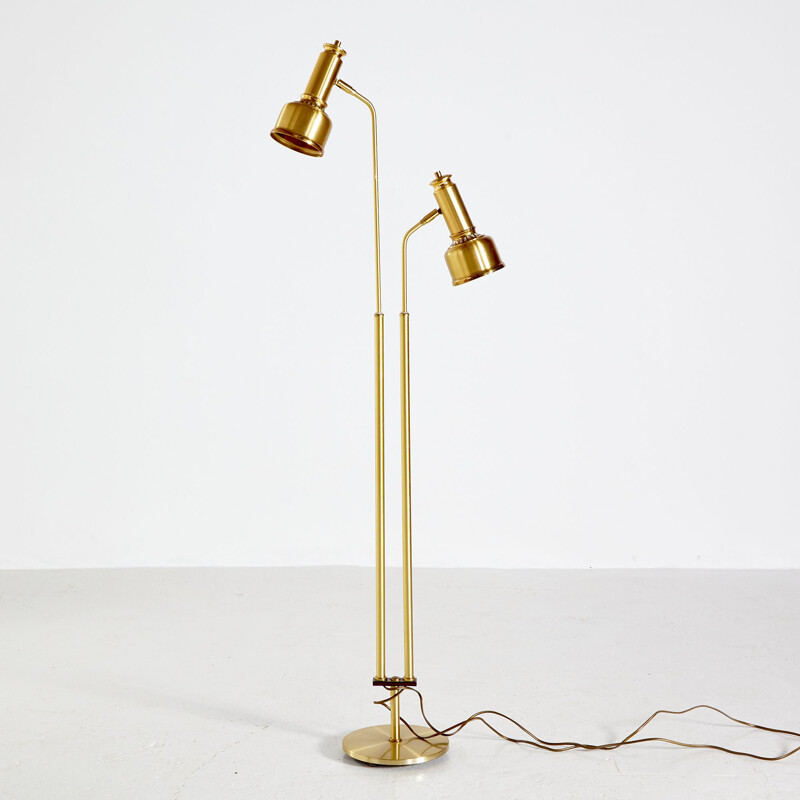 Brass Danish vintage floor lamp with two adjustable shades, 1970s