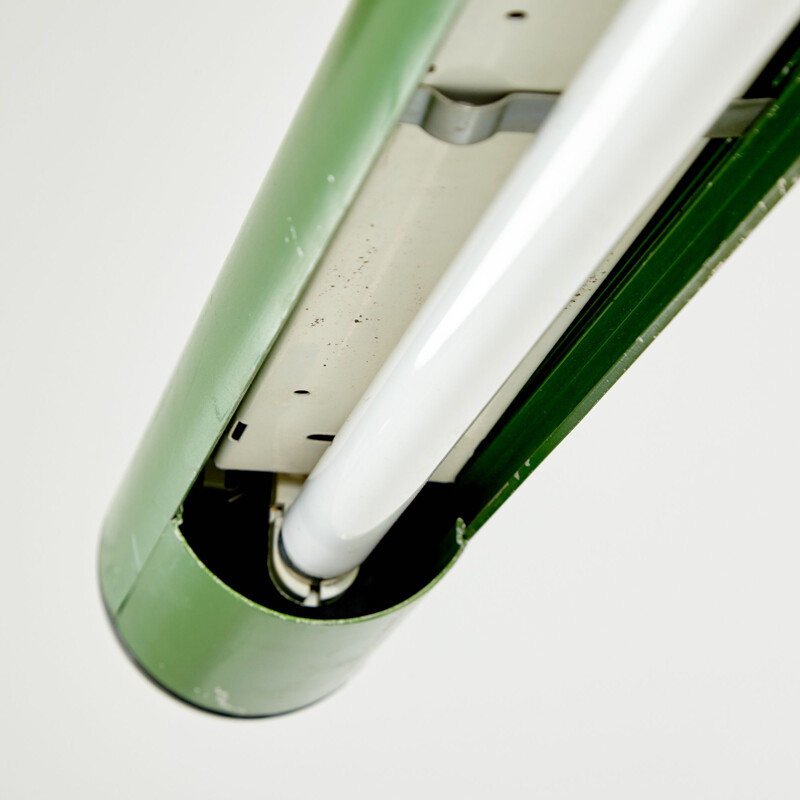 Mid century green tubular industrial lamp, 1980s