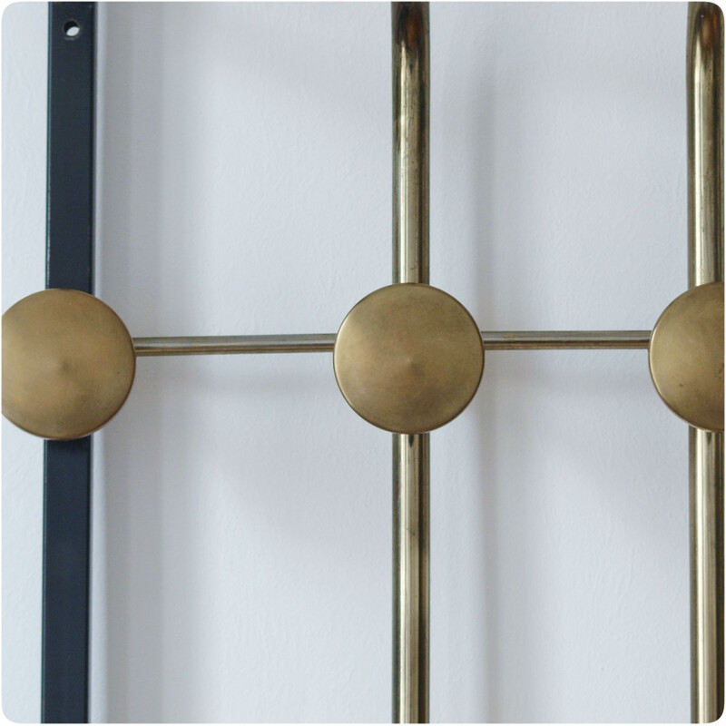 Vintage modernist wall coat rack in brass, 1950