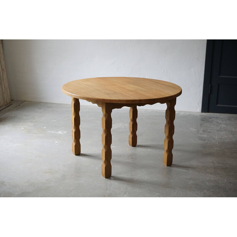 Mid century Danish round dining table in solid oakwood with two extensions, 1960s