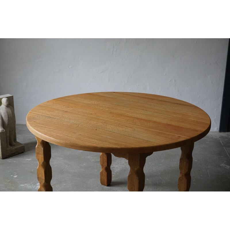 Mid century Danish round dining table in solid oakwood with two extensions, 1960s
