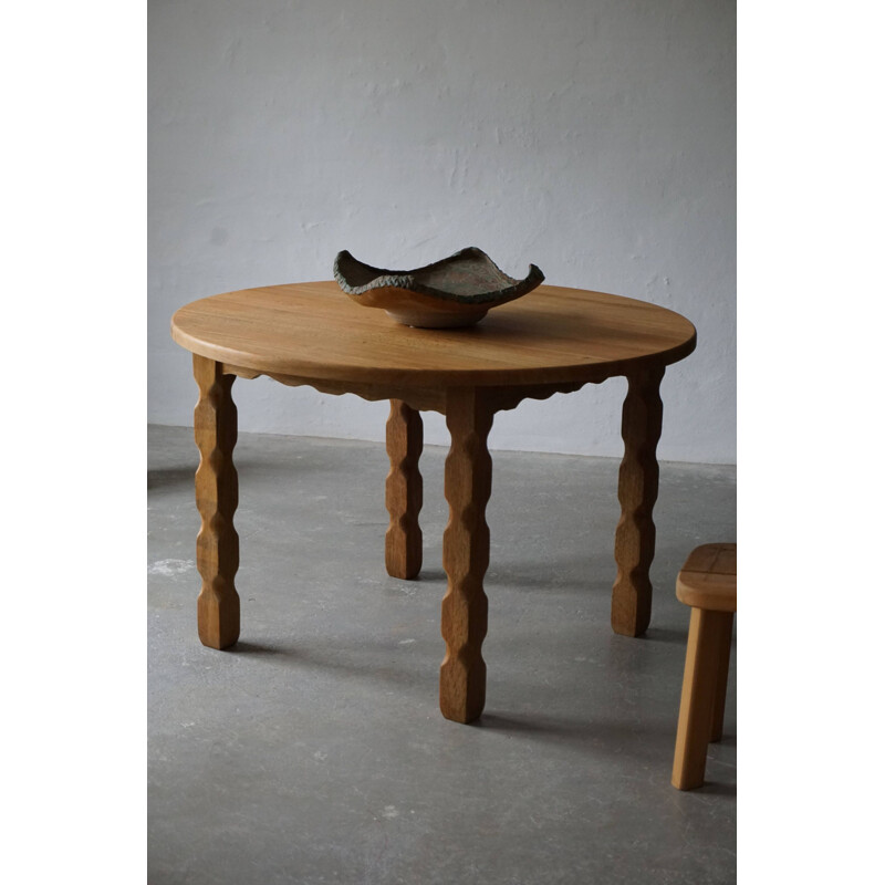 Mid century Danish round dining table in solid oakwood with two extensions, 1960s