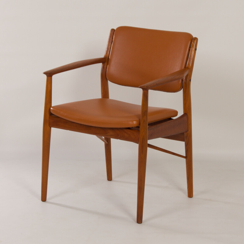 Vintage Deense bruin lederen fauteuil van Arne Vodder voor Sibast, 1960