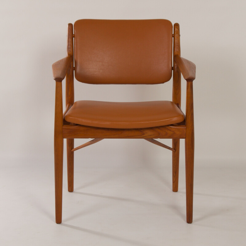 Danish brown leather vintage armchair by Arne Vodder for Sibast, 1960s