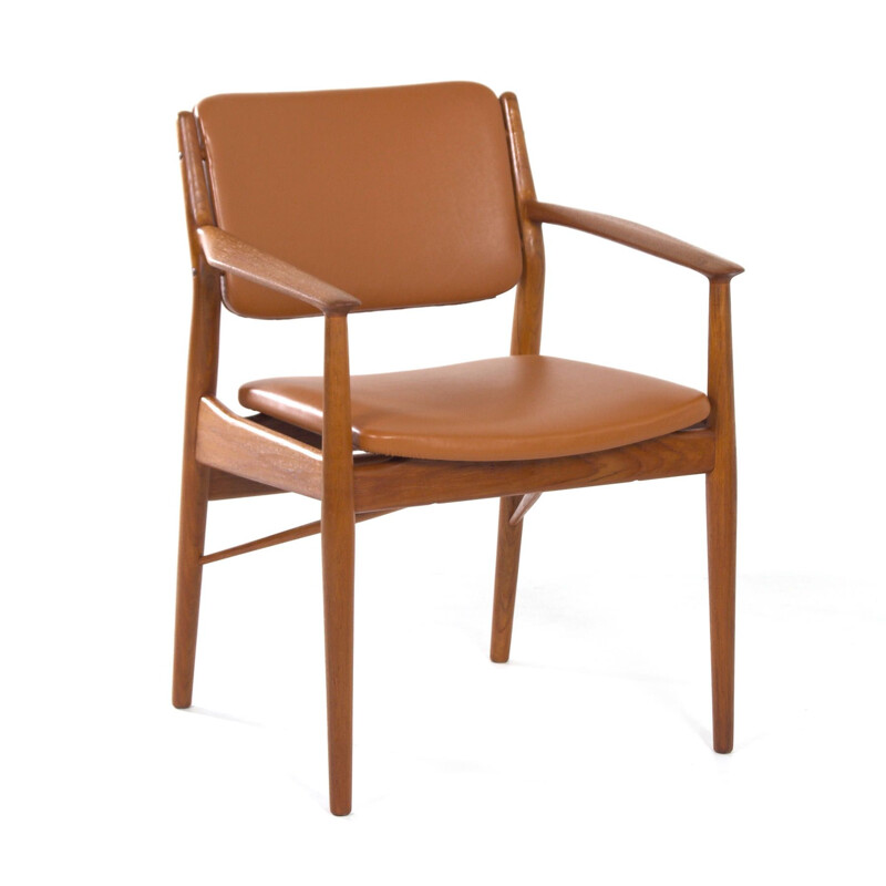 Danish brown leather vintage armchair by Arne Vodder for Sibast, 1960s