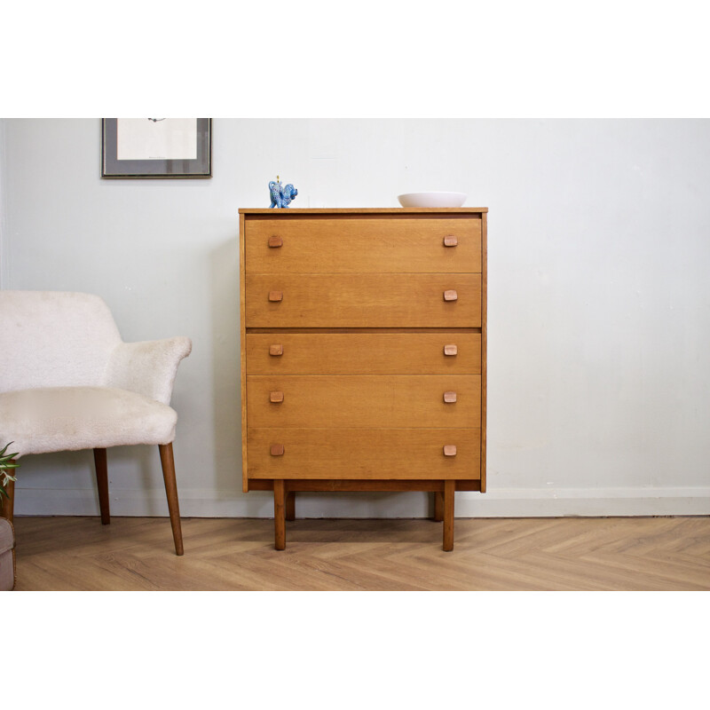 Mid century teak Tallboy chest of drawers, UK 1970s