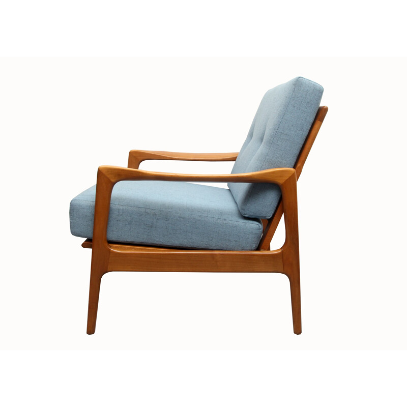 Vintage lichtblauwe kersenhouten fauteuil, 1960