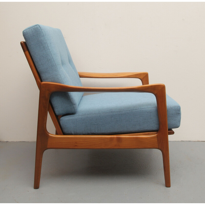 Hellblauer Vintage-Sessel aus Kirschholz, 1960