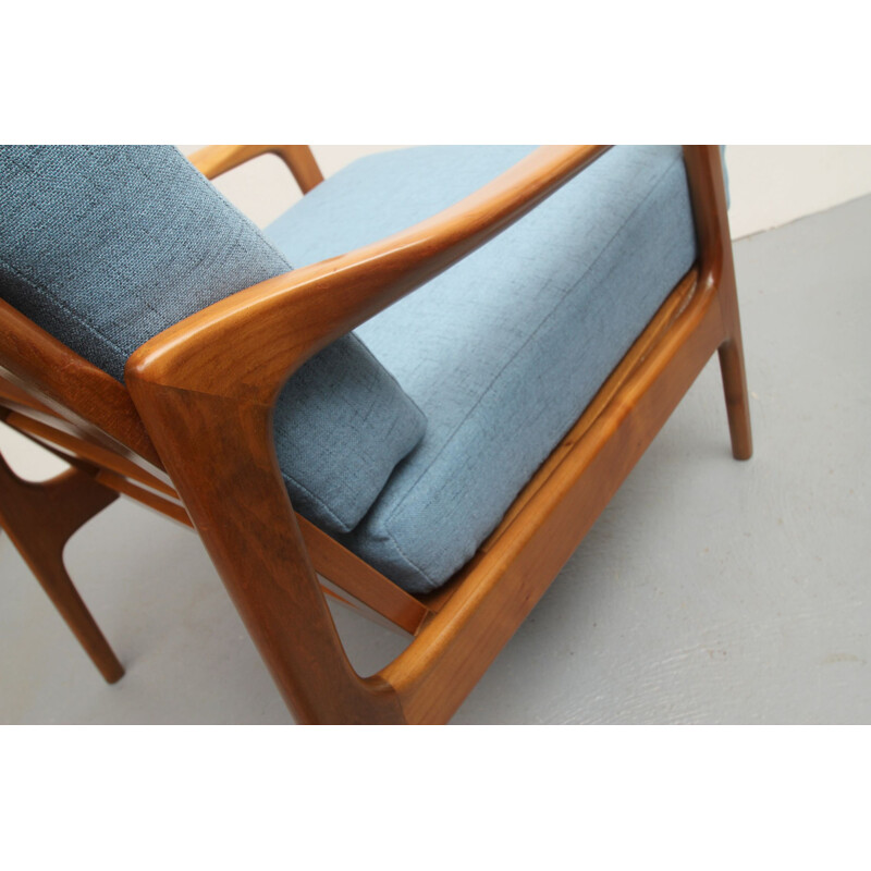 Mid century light blue armchair in cherrywood, 1960s