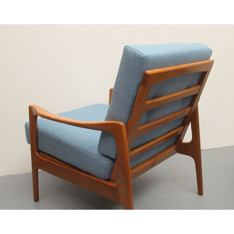 Mid century light blue armchair in cherrywood, 1960s