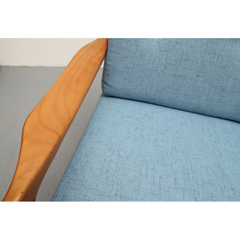 Mid century light blue armchair in cherrywood, 1960s