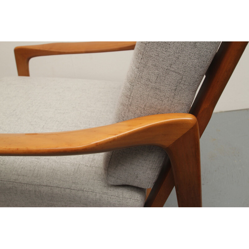 Vintage light grey armchair in cherrywood, 1960s