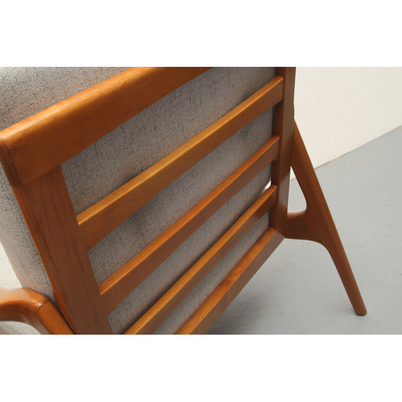 Vintage light grey armchair in cherrywood, 1960s