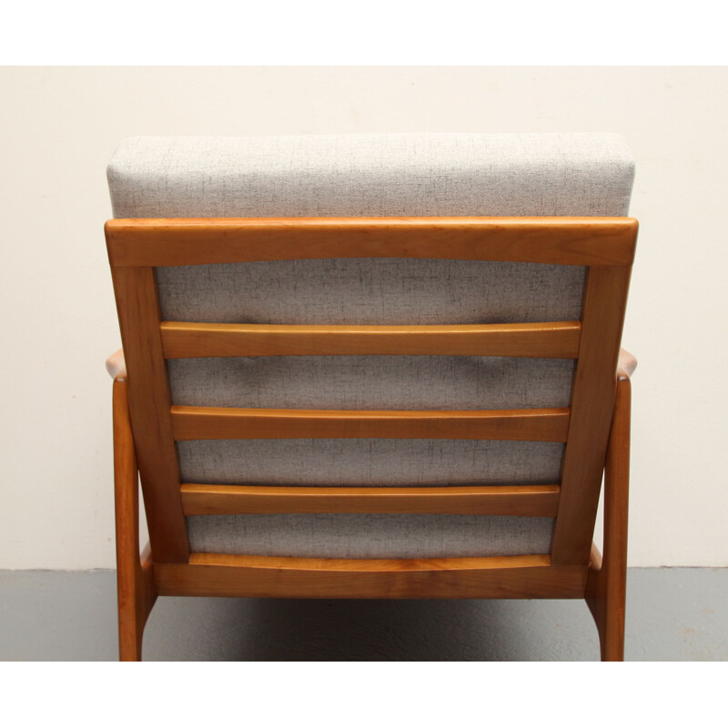 Vintage light grey armchair in cherrywood, 1960s