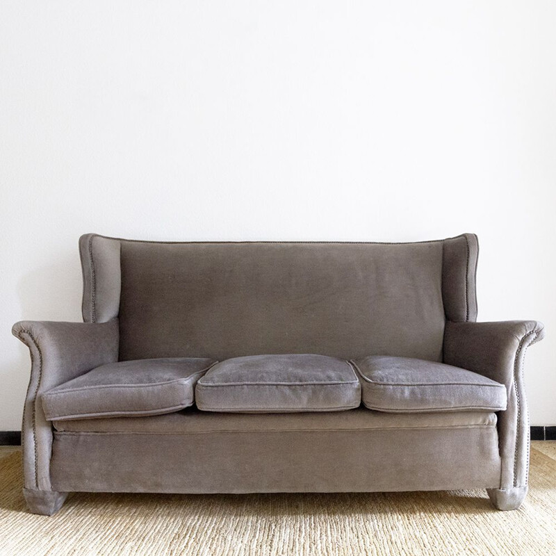 Vintage grey velvet sofa, 1970s
