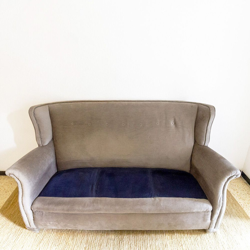 Vintage grey velvet sofa, 1970s