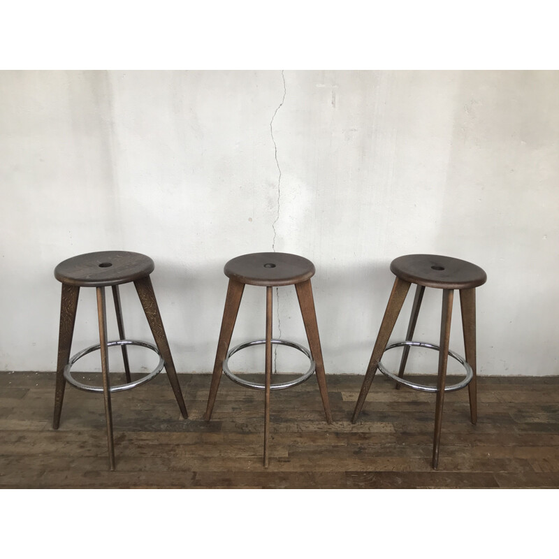 Set of 3 vintage bar stools by Jean Prouvé for Vitra, 2002