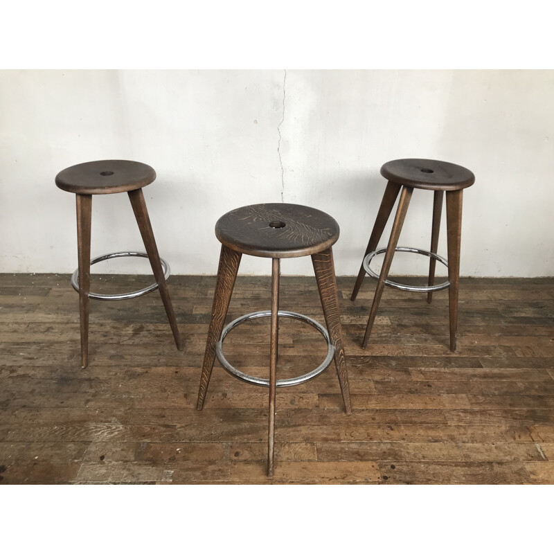 Set of 3 vintage bar stools by Jean Prouvé for Vitra, 2002