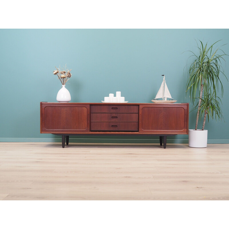 Teak vintage sideboard with sliding door, Denmark 1960s