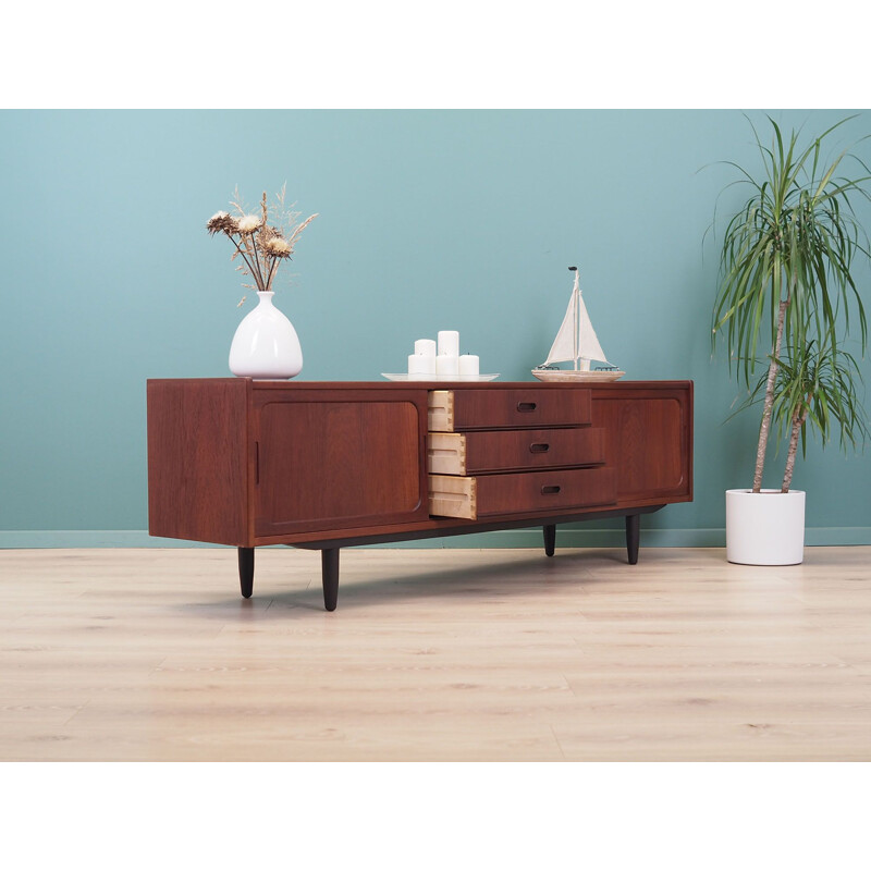 Teak vintage sideboard with sliding door, Denmark 1960s