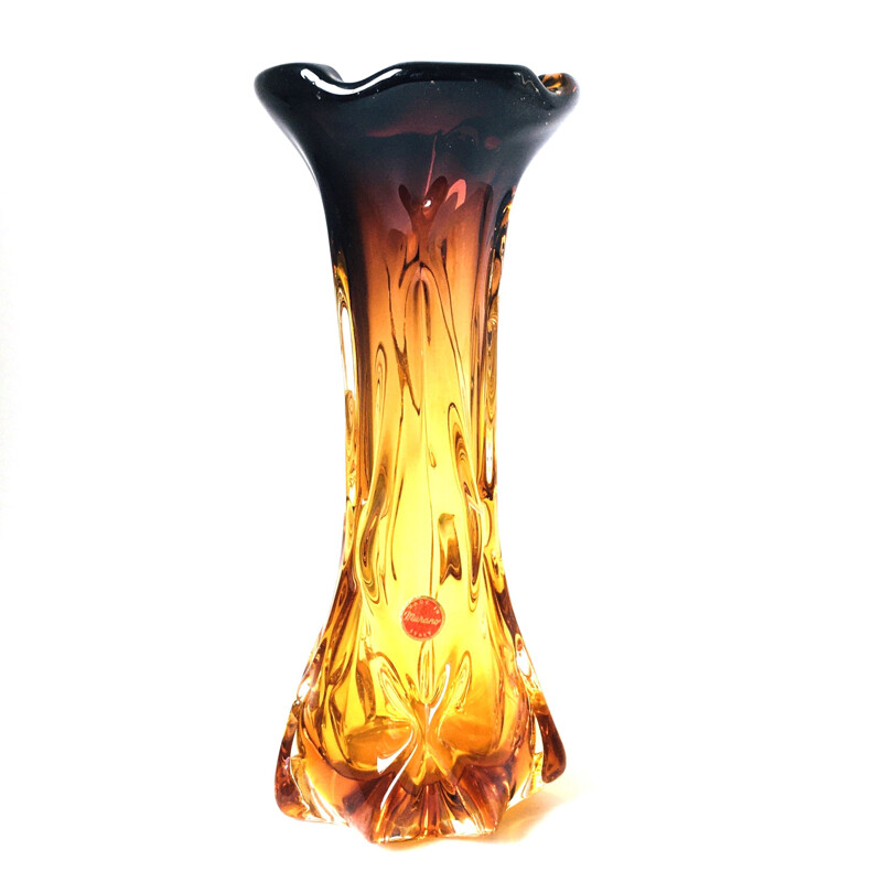 Labeled vintage vase in Murano glass, Italy 1970